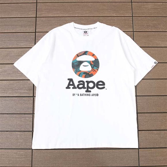 AAPE Ape Head Camouflage Letter Print Logo T-Shirt - White Short Sleeve